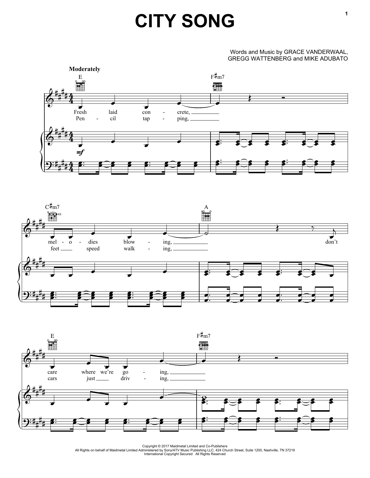 Download Grace VanderWaal City Song Sheet Music and learn how to play Easy Piano PDF digital score in minutes