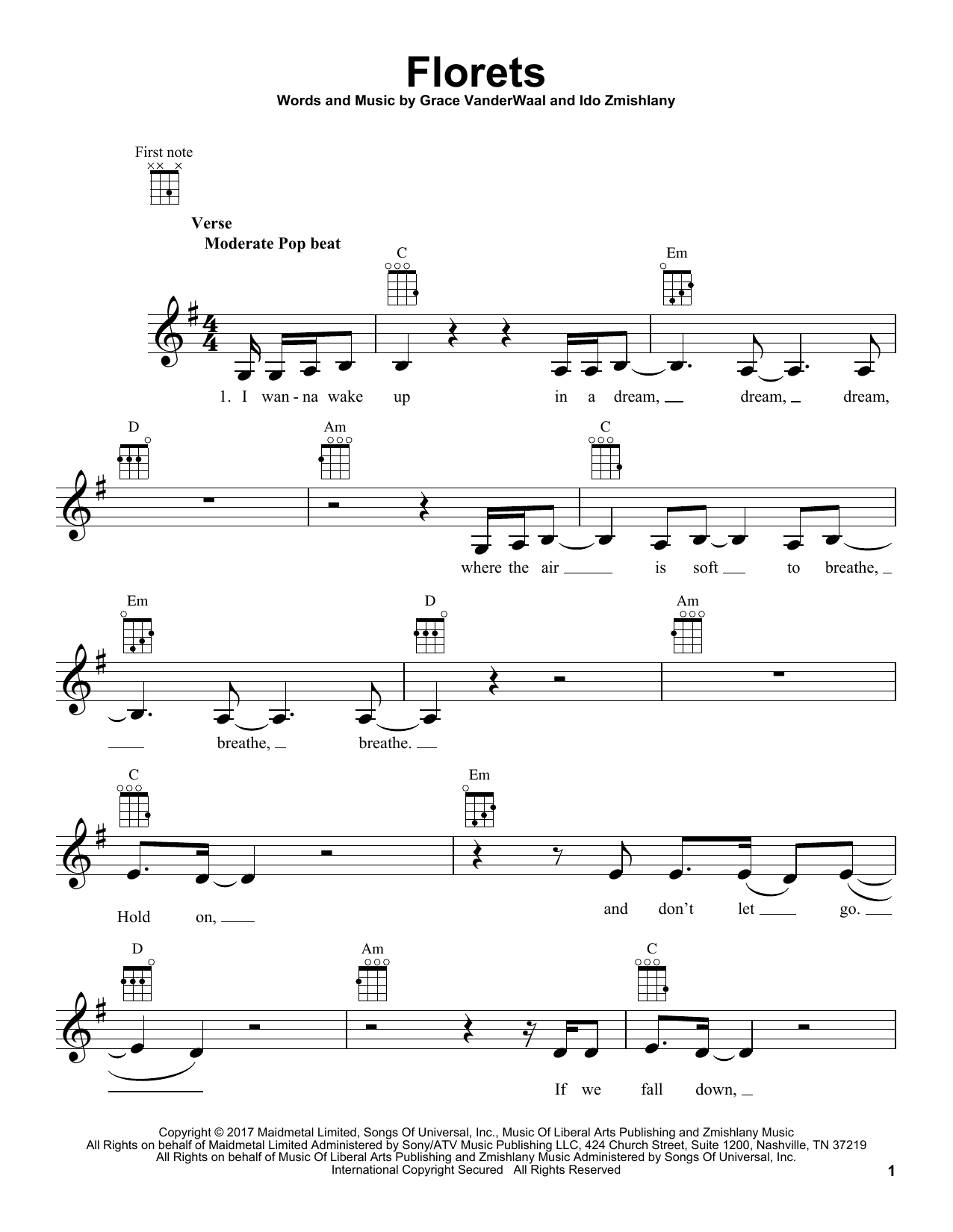 Download Grace VanderWaal Florets Sheet Music and learn how to play Easy Piano PDF digital score in minutes