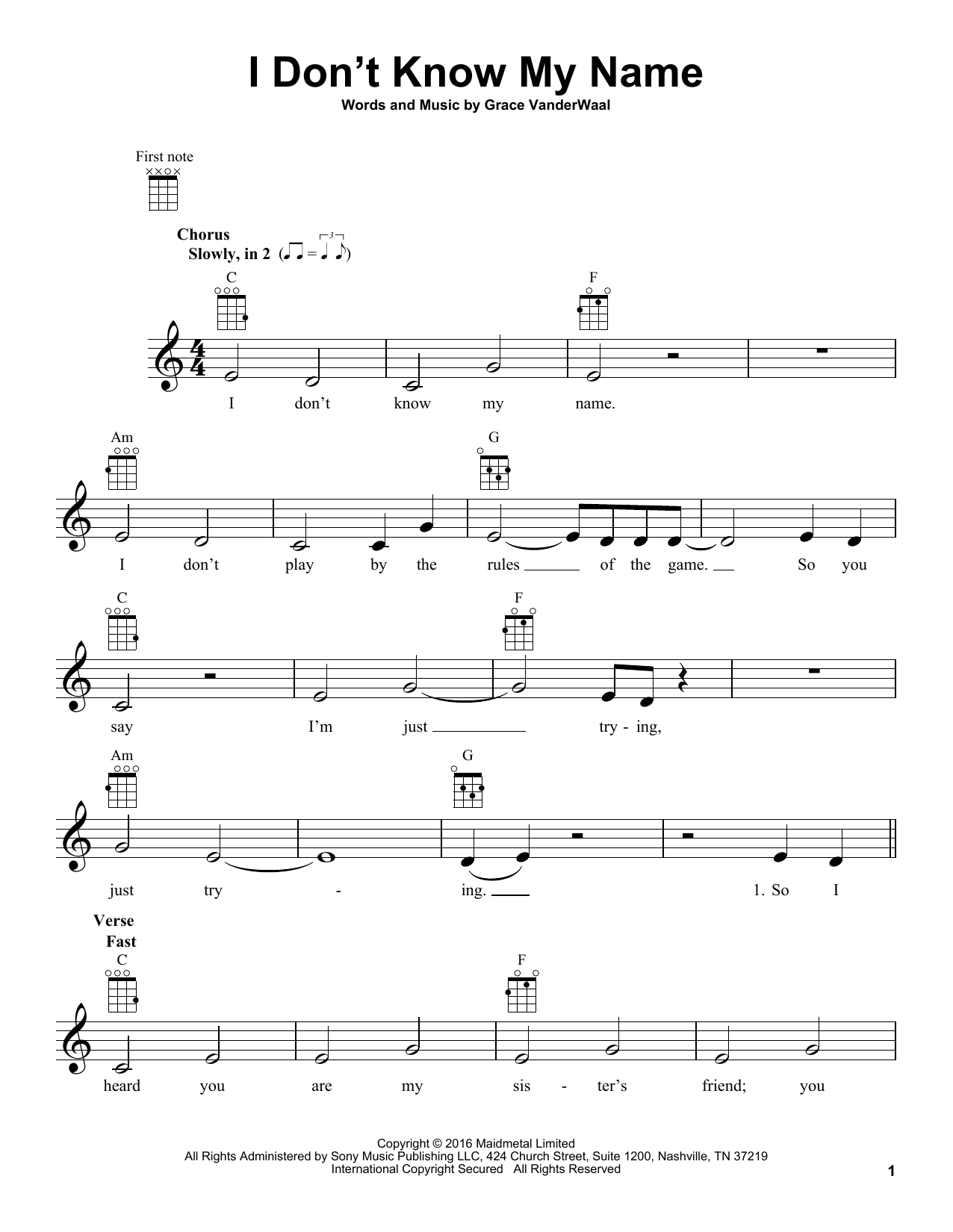 Download Grace VanderWaal I Don't Know My Name Sheet Music and learn how to play Super Easy Piano PDF digital score in minutes