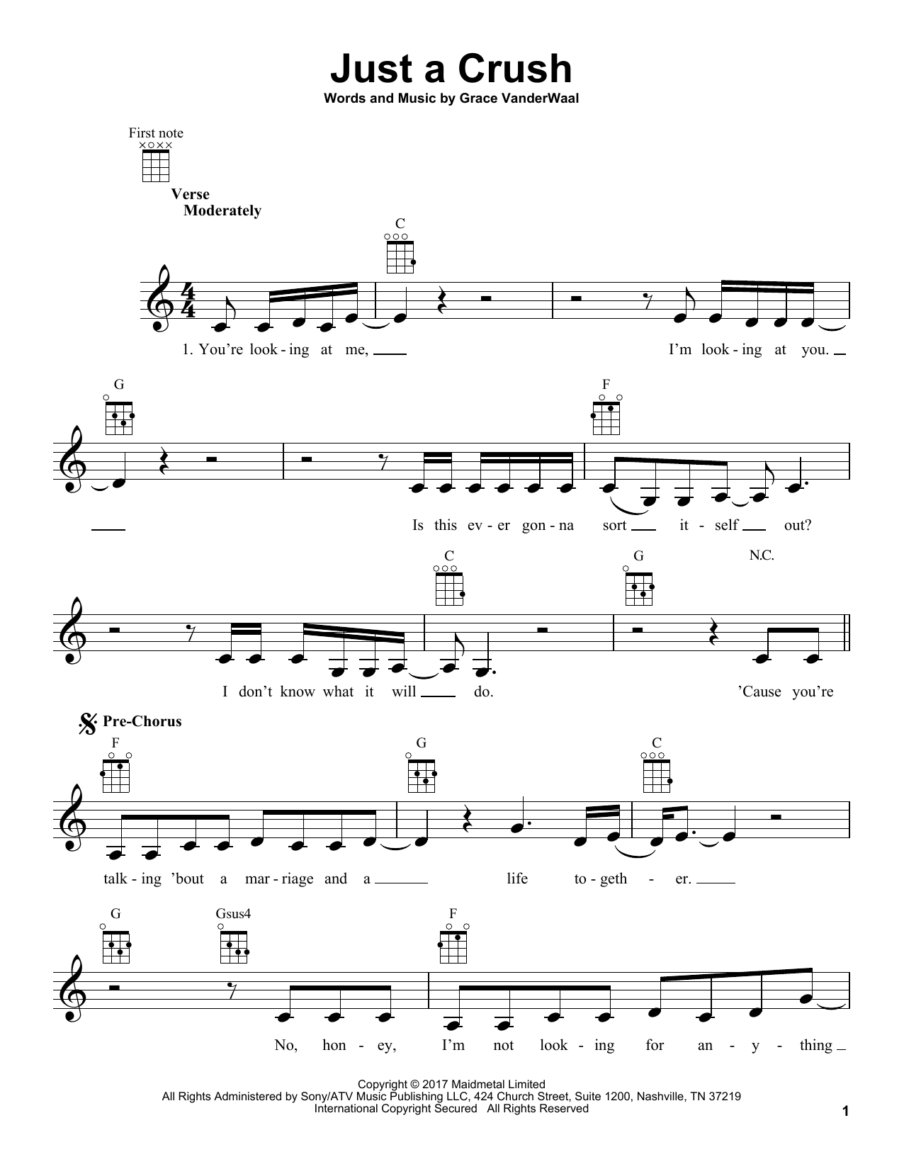 Download Grace VanderWaal Just A Crush Sheet Music and learn how to play Ukulele PDF digital score in minutes