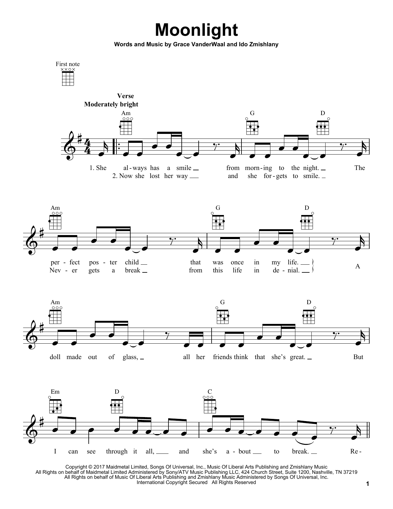 Download Grace VanderWaal Moonlight Sheet Music and learn how to play Super Easy Piano PDF digital score in minutes