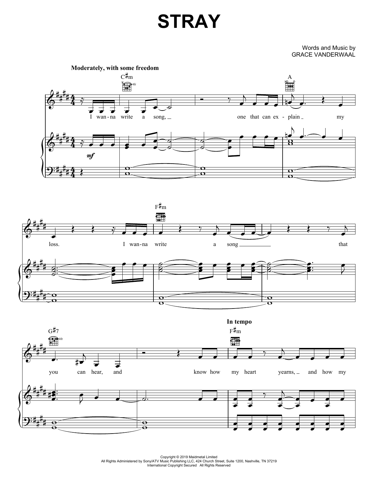 Download Grace VanderWaal Stray Sheet Music and learn how to play Ukulele Chords/Lyrics PDF digital score in minutes