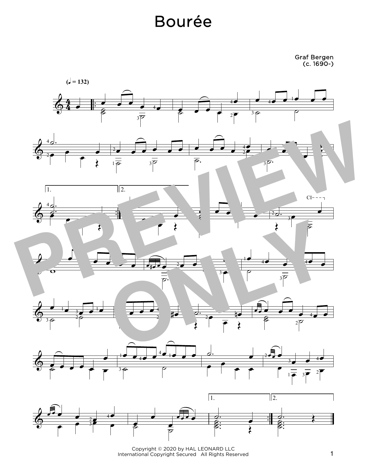 Download Graf Bergen Bouree Sheet Music and learn how to play Solo Guitar PDF digital score in minutes