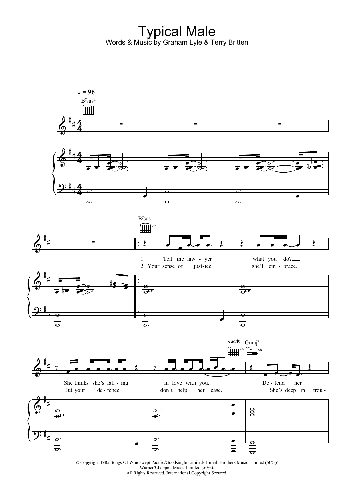 Download Graham Lyle Typical Male Sheet Music and learn how to play Piano, Vocal & Guitar PDF digital score in minutes
