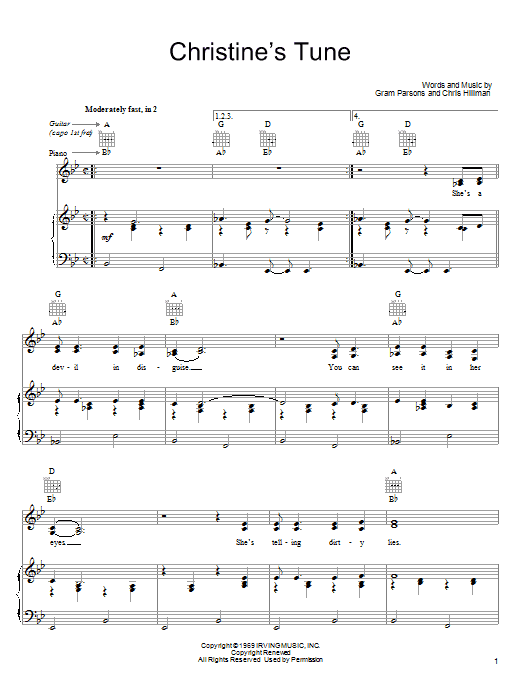 Download Gram Parsons Christine's Tune Sheet Music and learn how to play Piano, Vocal & Guitar (Right-Hand Melody) PDF digital score in minutes