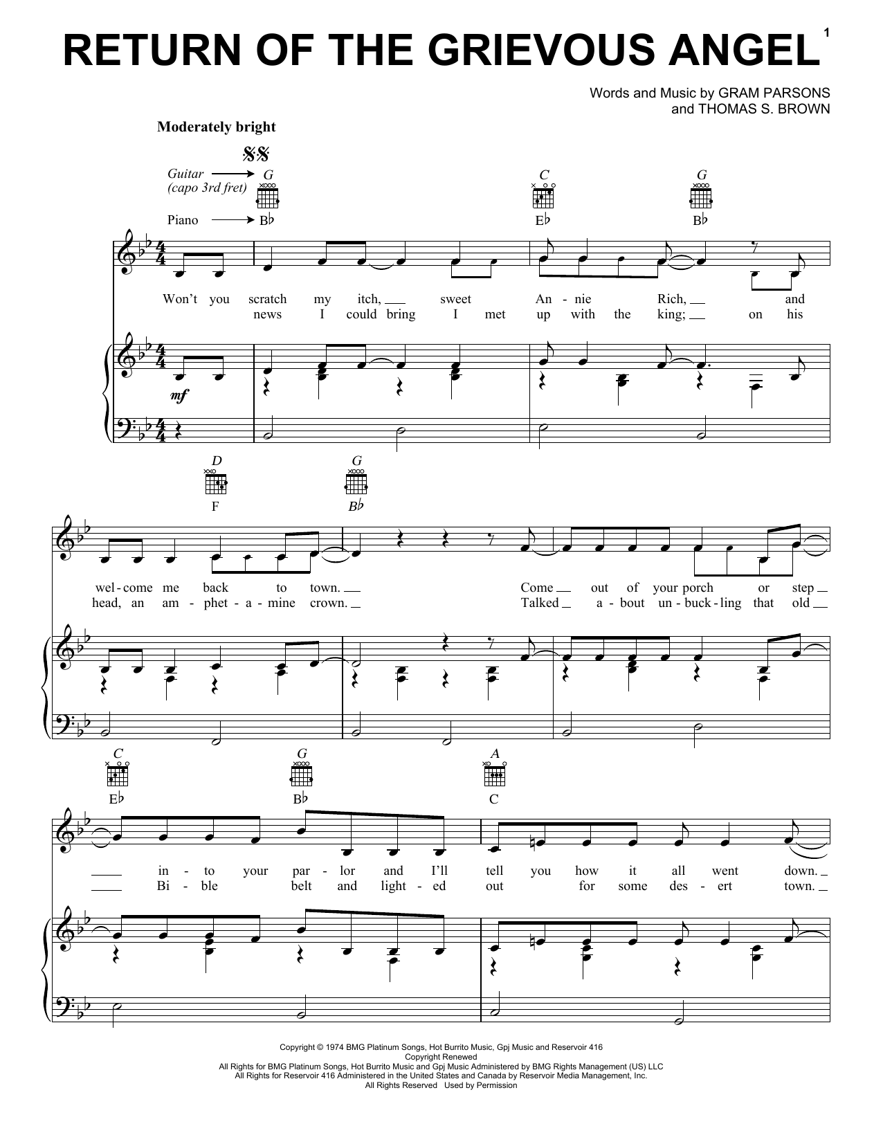 Download Gram Parsons Return Of The Grievous Angel Sheet Music and learn how to play Ukulele with strumming patterns PDF digital score in minutes
