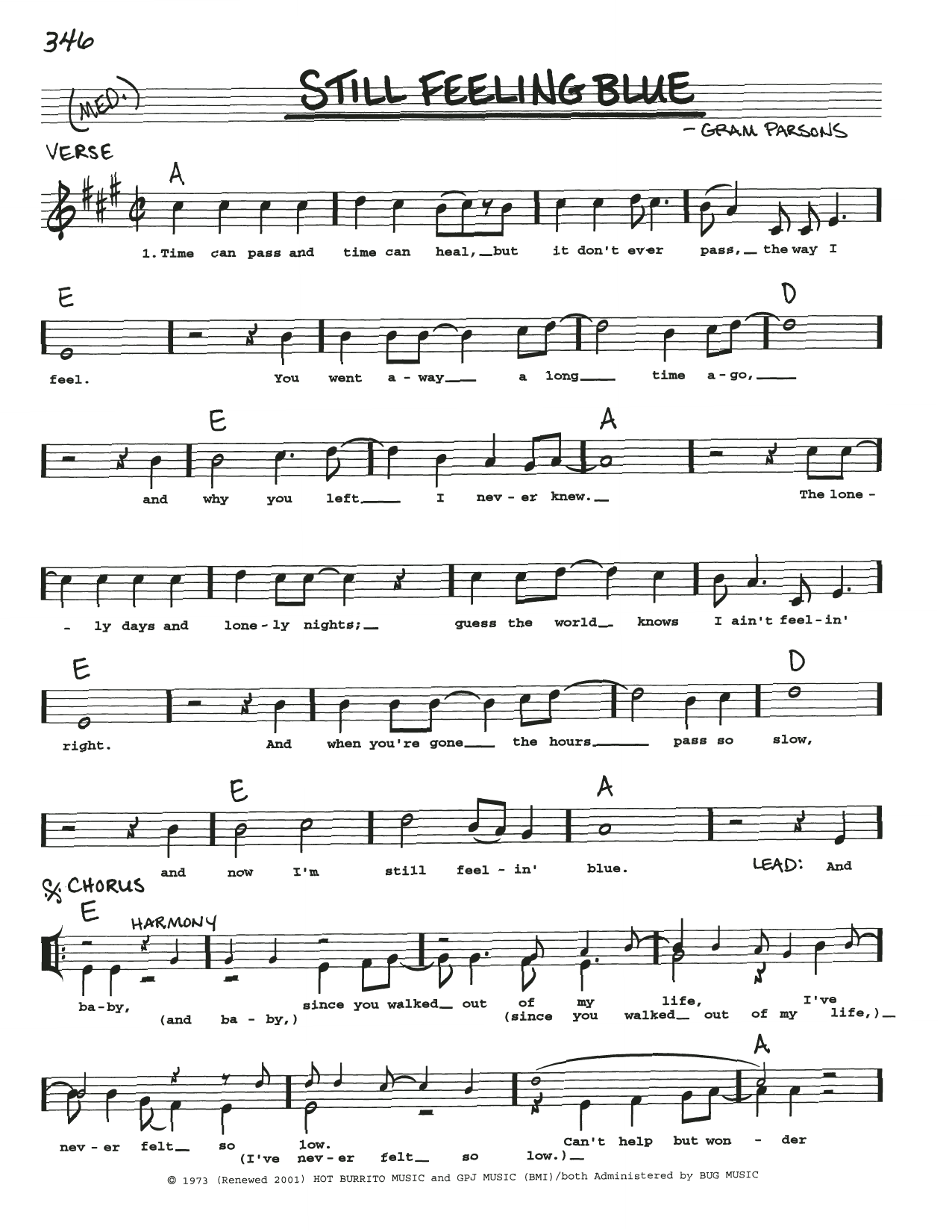 Download Gram Parsons Still Feeling Blue Sheet Music and learn how to play Real Book – Melody, Lyrics & Chords PDF digital score in minutes