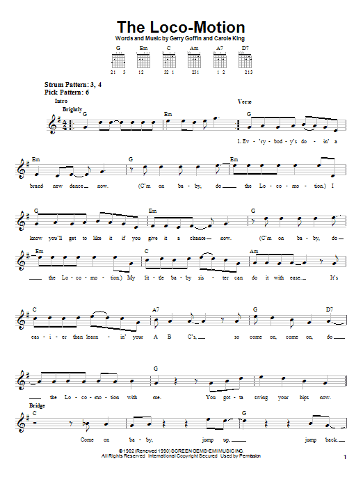 Download Grand Funk Railroad The Loco-Motion Sheet Music and learn how to play Easy Guitar PDF digital score in minutes