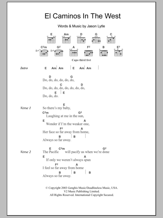 Download Grandaddy El Caminos In The West Sheet Music and learn how to play Lyrics & Chords PDF digital score in minutes