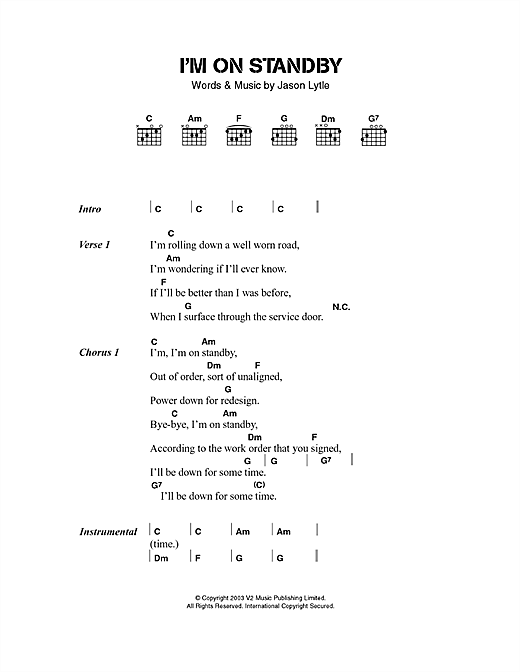 Download Grandaddy I'm On Standby Sheet Music and learn how to play Lyrics & Chords PDF digital score in minutes