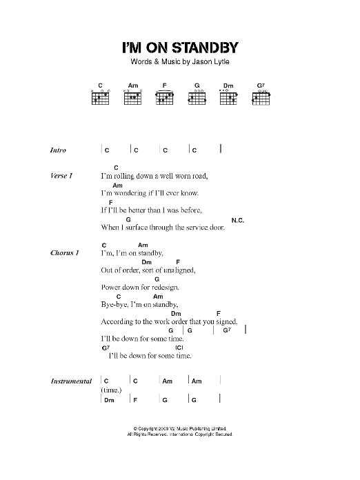 Download Grandaddy I'm On Standby Sheet Music and learn how to play Lyrics & Chords PDF digital score in minutes