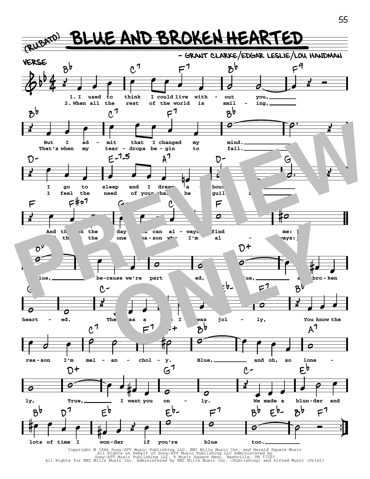 Download Grant Clarke Blue And Broken Hearted (arr. Robert Rawlins) Sheet Music and learn how to play Real Book – Melody, Lyrics & Chords PDF digital score in minutes
