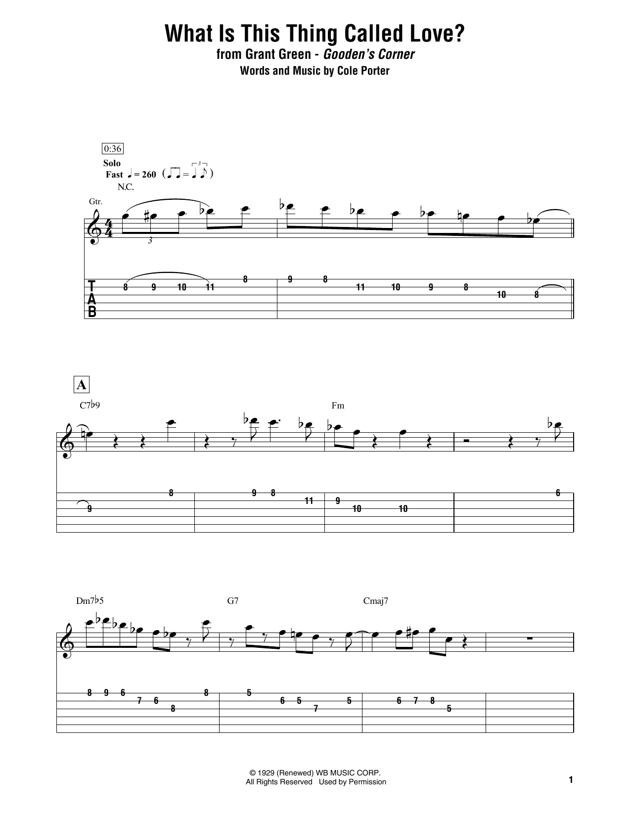 Download Grant Green What Is This Thing Called Love? Sheet Music and learn how to play Electric Guitar Transcription PDF digital score in minutes