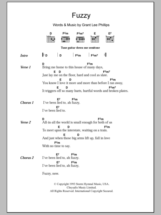 Download Grant Lee Buffalo Fuzzy Sheet Music and learn how to play Lyrics & Chords PDF digital score in minutes