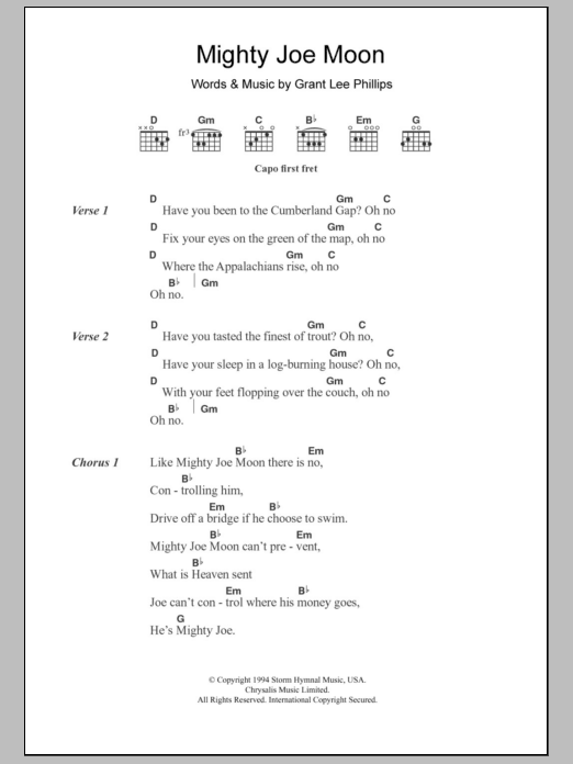 Download Grant Lee Buffalo Mighty Joe Moon Sheet Music and learn how to play Lyrics & Chords PDF digital score in minutes