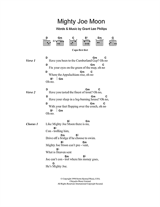 Download Grant Lee Buffalo Mighty Joe Moon Sheet Music and learn how to play Lyrics & Chords PDF digital score in minutes