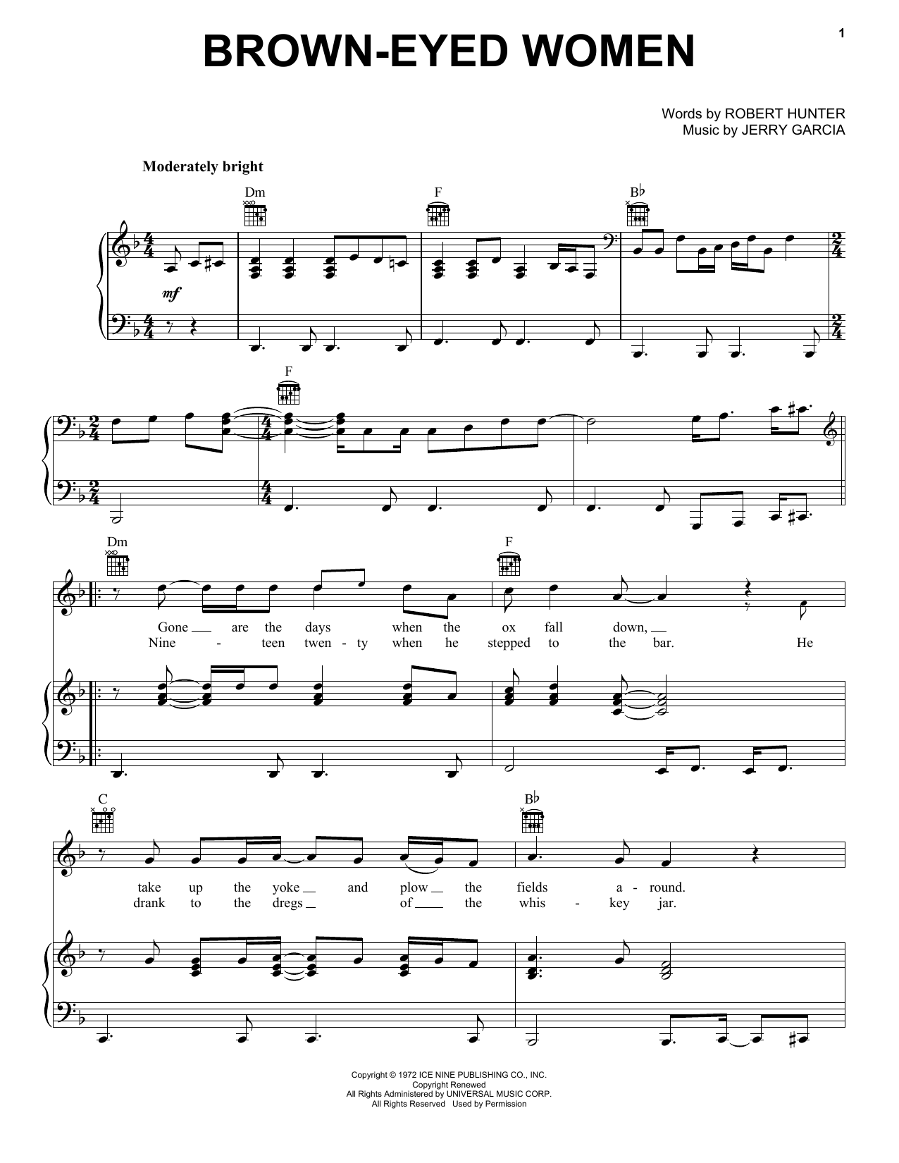 Download Grateful Dead Brown-Eyed Women Sheet Music and learn how to play Lyrics & Chords PDF digital score in minutes