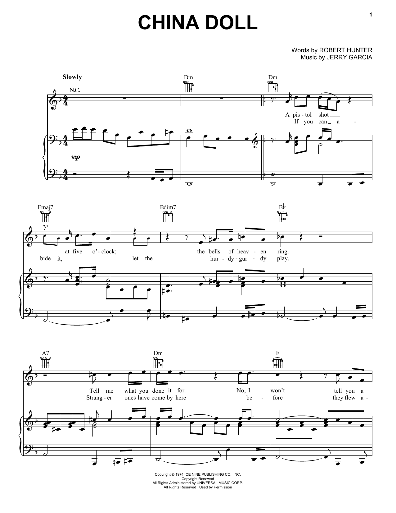 Download Grateful Dead China Doll Sheet Music and learn how to play Piano, Vocal & Guitar (Right-Hand Melody) PDF digital score in minutes