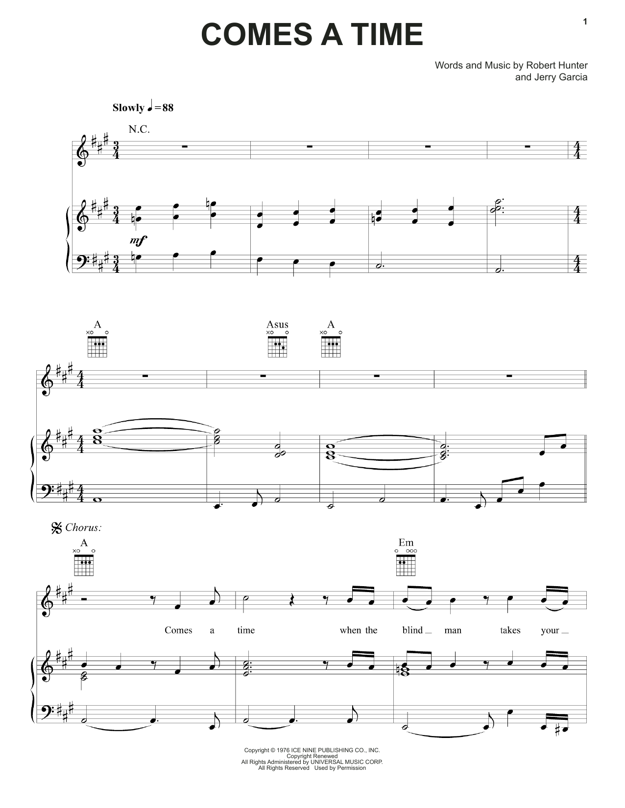 Download Grateful Dead Comes A Time Sheet Music and learn how to play Piano, Vocal & Guitar (Right-Hand Melody) PDF digital score in minutes