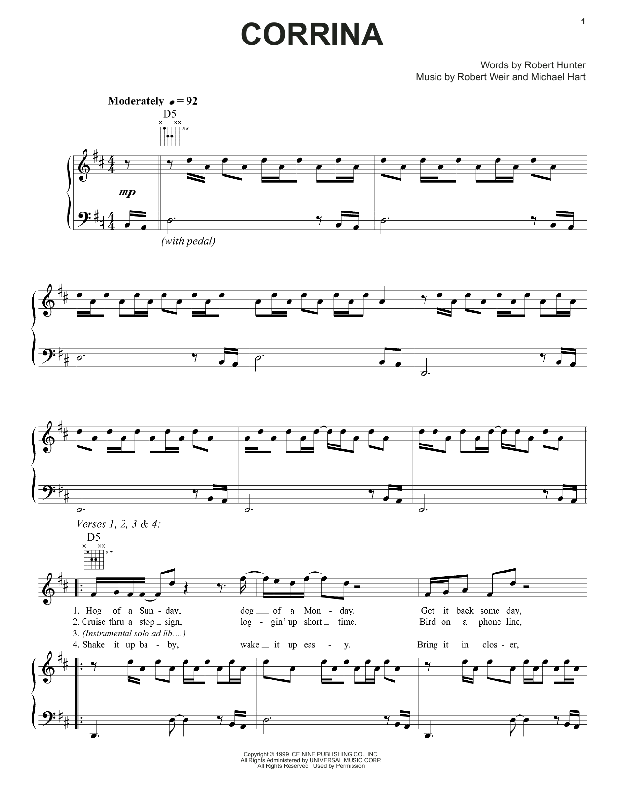 Download Grateful Dead Corrina Sheet Music and learn how to play Piano, Vocal & Guitar (Right-Hand Melody) PDF digital score in minutes
