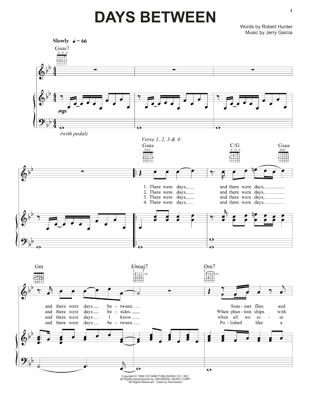 Download Grateful Dead Days Between Sheet Music and learn how to play Piano, Vocal & Guitar (Right-Hand Melody) PDF digital score in minutes