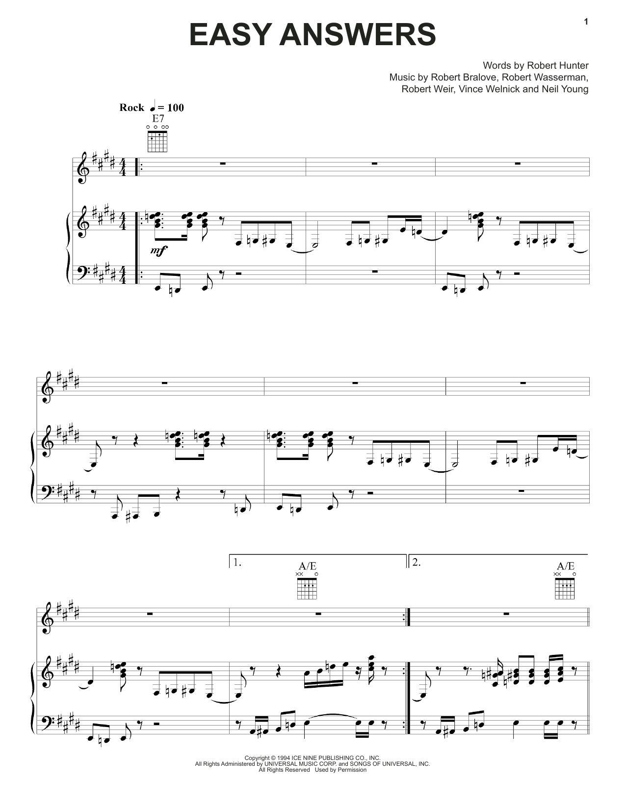 Download Grateful Dead Easy Answers Sheet Music and learn how to play Piano, Vocal & Guitar (Right-Hand Melody) PDF digital score in minutes