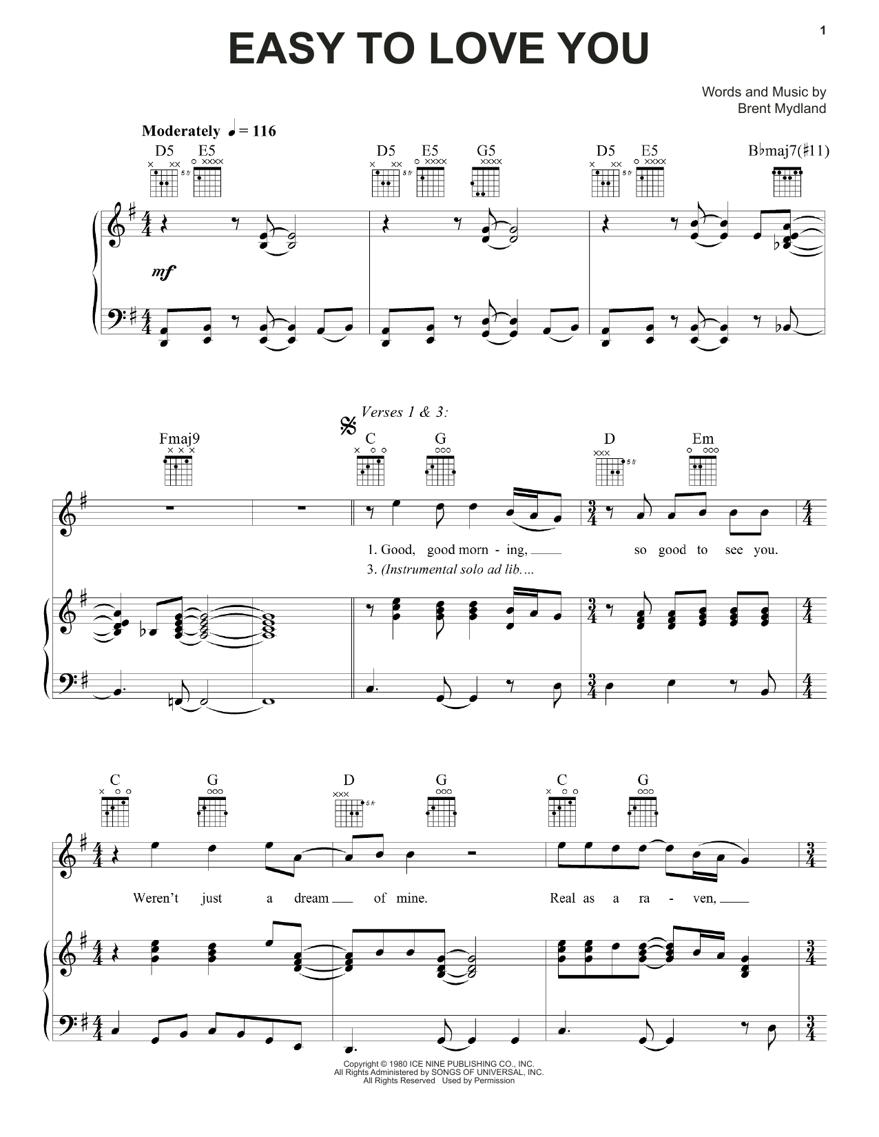 Download Grateful Dead Easy To Love You Sheet Music and learn how to play Piano, Vocal & Guitar (Right-Hand Melody) PDF digital score in minutes