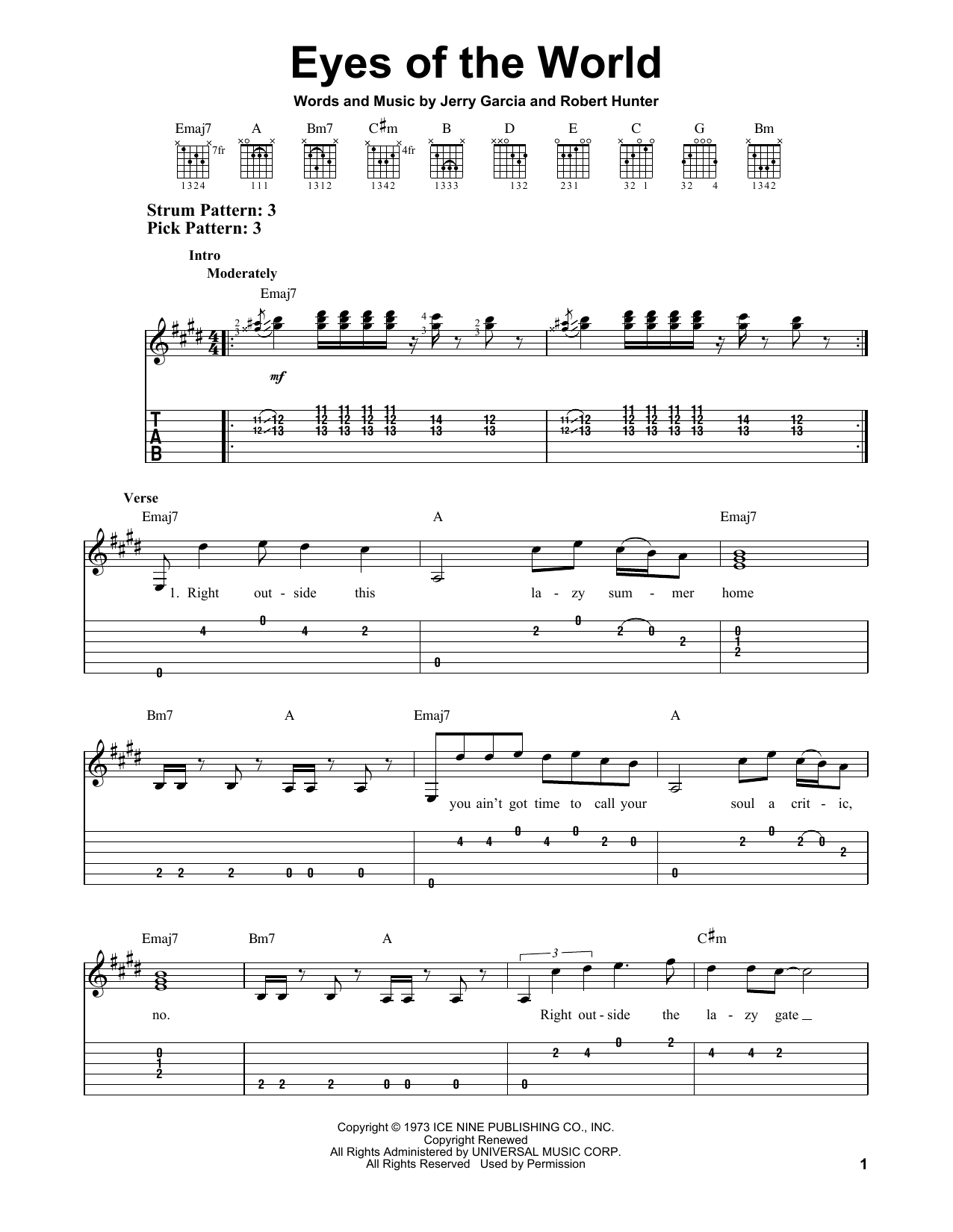 Download Grateful Dead Eyes Of The World Sheet Music and learn how to play Guitar Tab PDF digital score in minutes