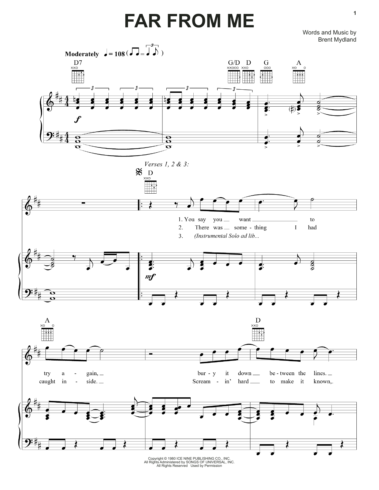 Download Grateful Dead Far From Me Sheet Music and learn how to play Piano, Vocal & Guitar (Right-Hand Melody) PDF digital score in minutes