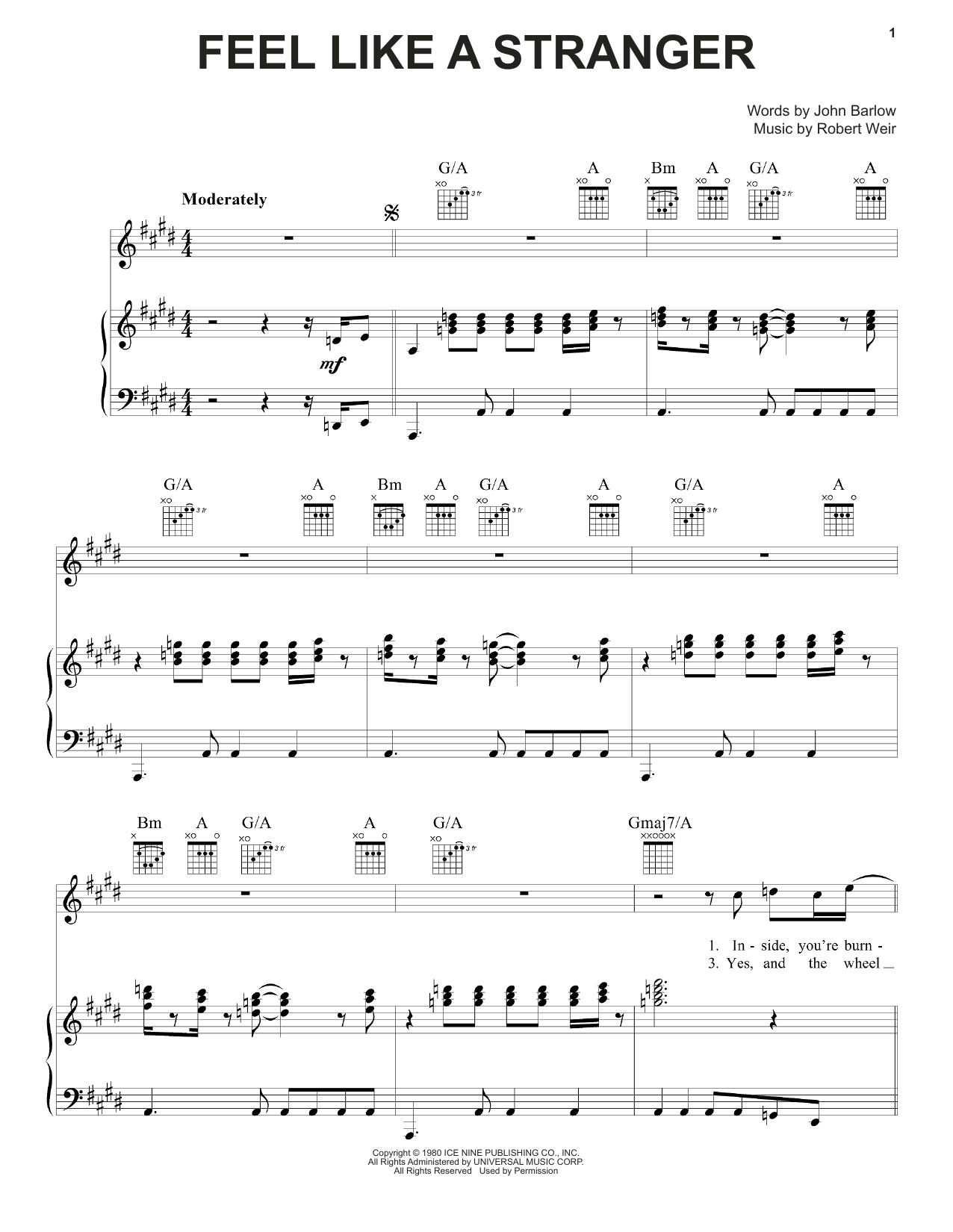 Download Grateful Dead Feel Like A Stranger Sheet Music and learn how to play Piano, Vocal & Guitar (Right-Hand Melody) PDF digital score in minutes