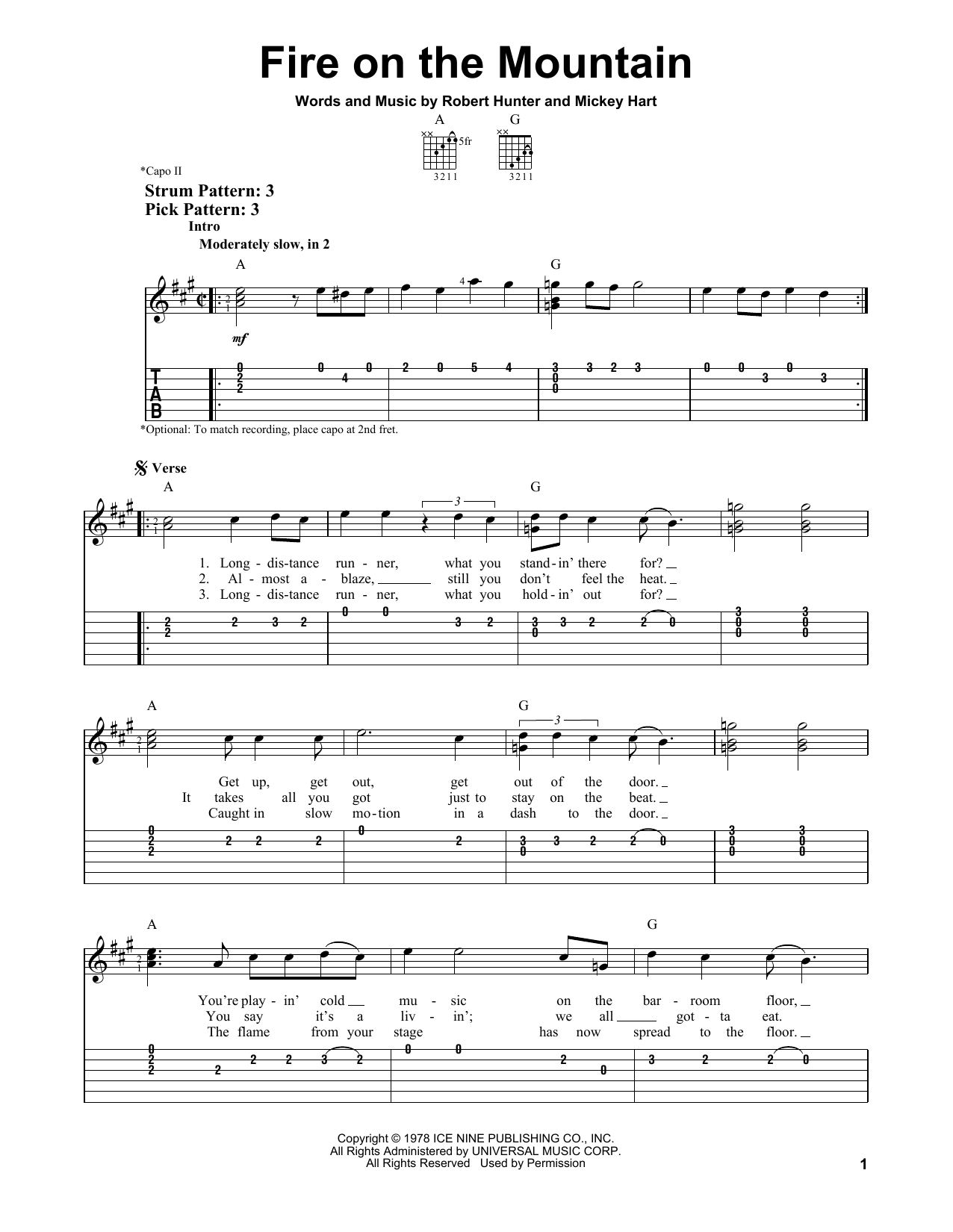 Download Grateful Dead Fire On The Mountain Sheet Music and learn how to play Easy Guitar Tab PDF digital score in minutes