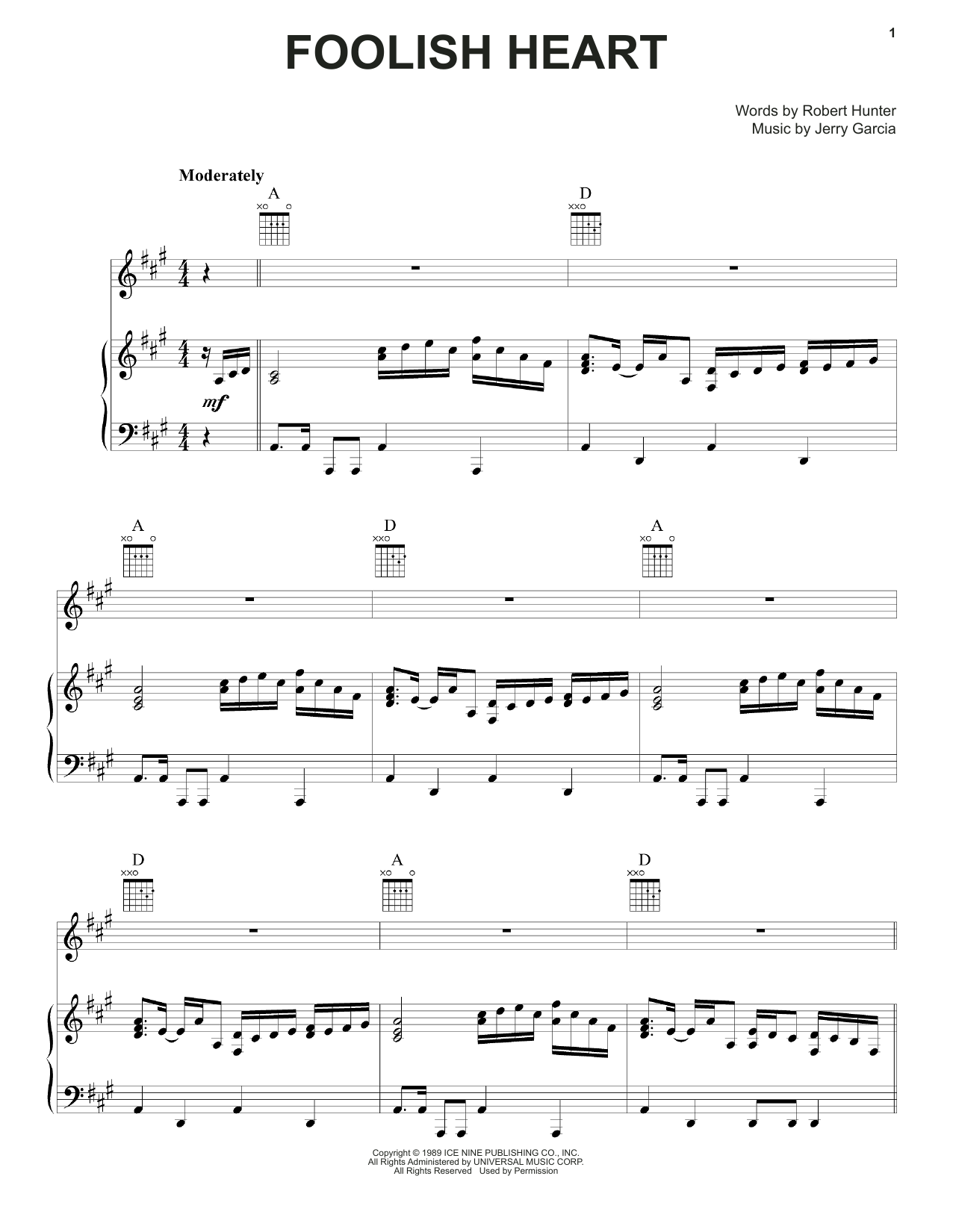 Download Grateful Dead Foolish Heart Sheet Music and learn how to play Piano, Vocal & Guitar (Right-Hand Melody) PDF digital score in minutes
