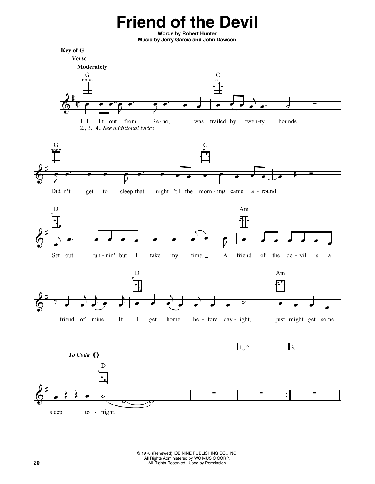 Download Grateful Dead Friend Of The Devil (arr. Fred Sokolow) Sheet Music and learn how to play Banjo Tab PDF digital score in minutes