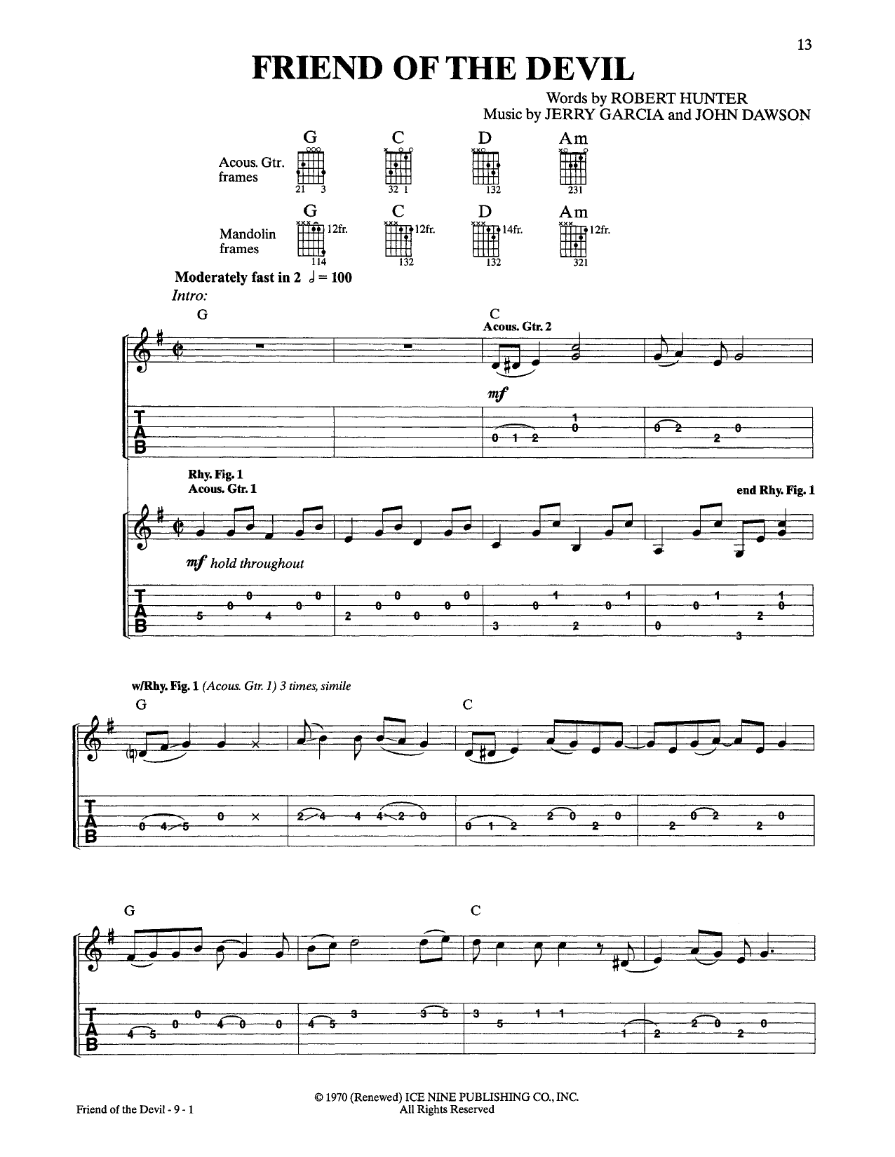 Download Grateful Dead Friend Of The Devil Sheet Music and learn how to play Guitar Tab PDF digital score in minutes