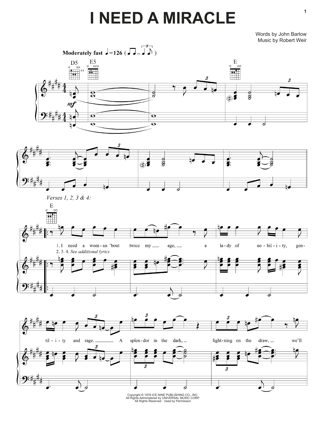 Download Grateful Dead I Need A Miracle Sheet Music and learn how to play Piano, Vocal & Guitar (Right-Hand Melody) PDF digital score in minutes