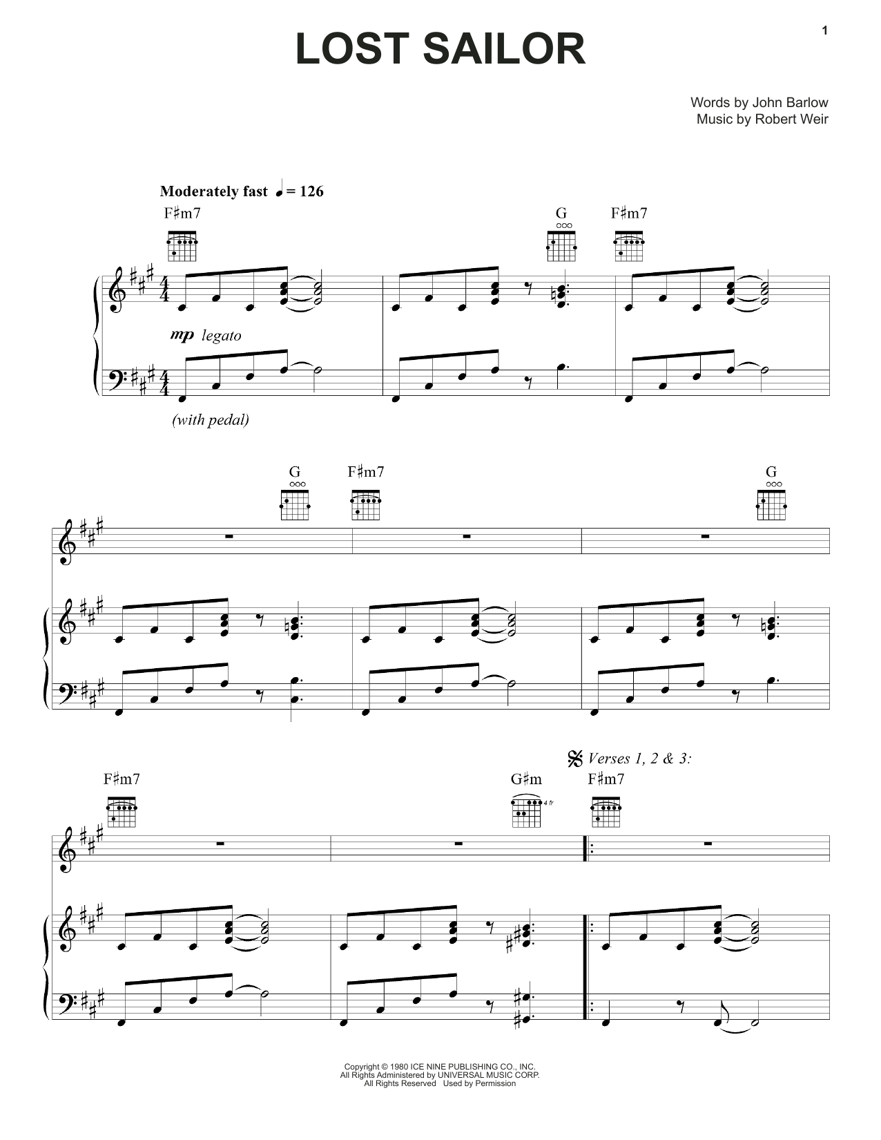 Download Grateful Dead Lost Sailor Sheet Music and learn how to play Piano, Vocal & Guitar (Right-Hand Melody) PDF digital score in minutes