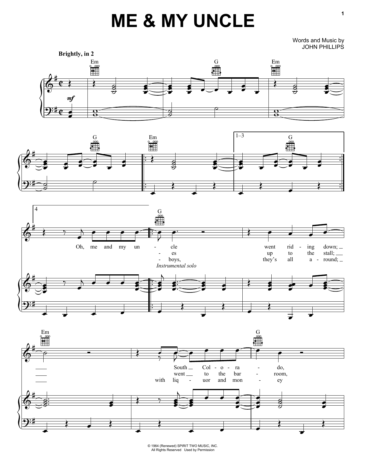 Download Grateful Dead Me & My Uncle Sheet Music and learn how to play Piano, Vocal & Guitar (Right-Hand Melody) PDF digital score in minutes