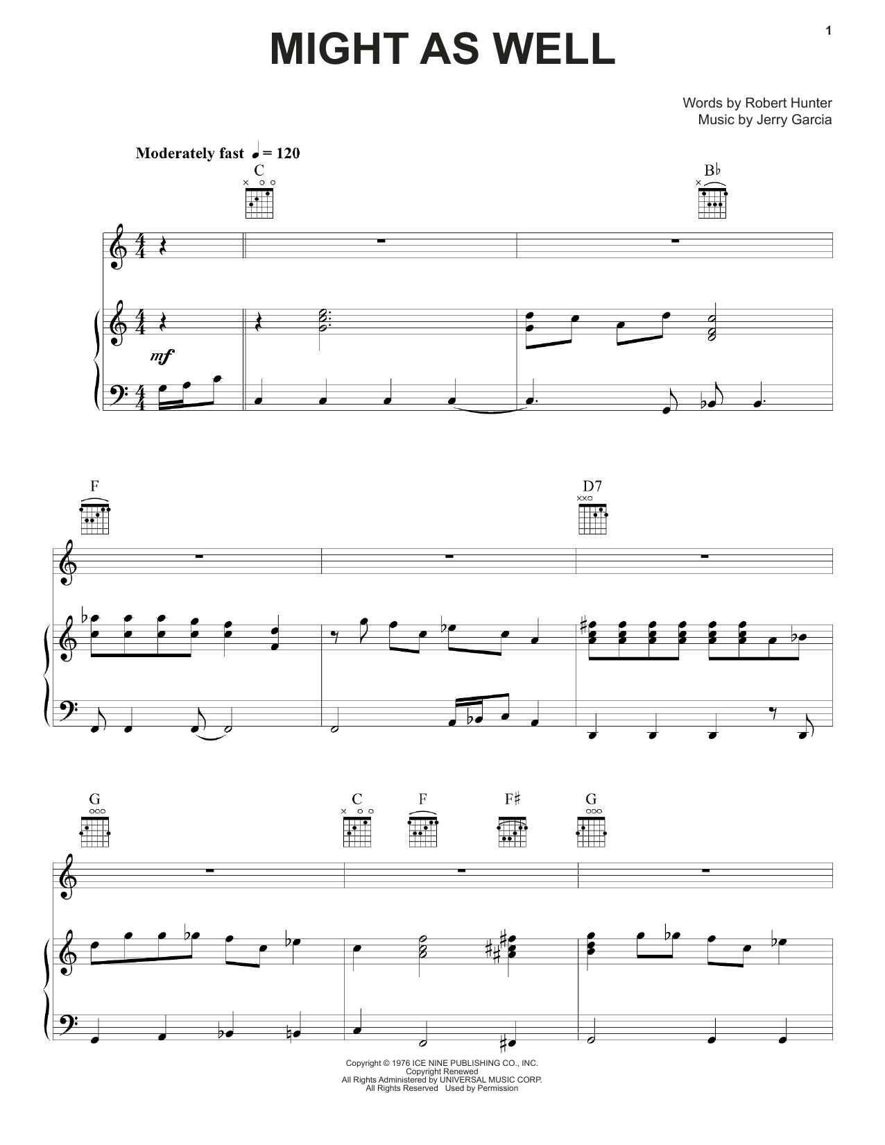 Download Grateful Dead Might As Well Sheet Music and learn how to play Piano, Vocal & Guitar (Right-Hand Melody) PDF digital score in minutes
