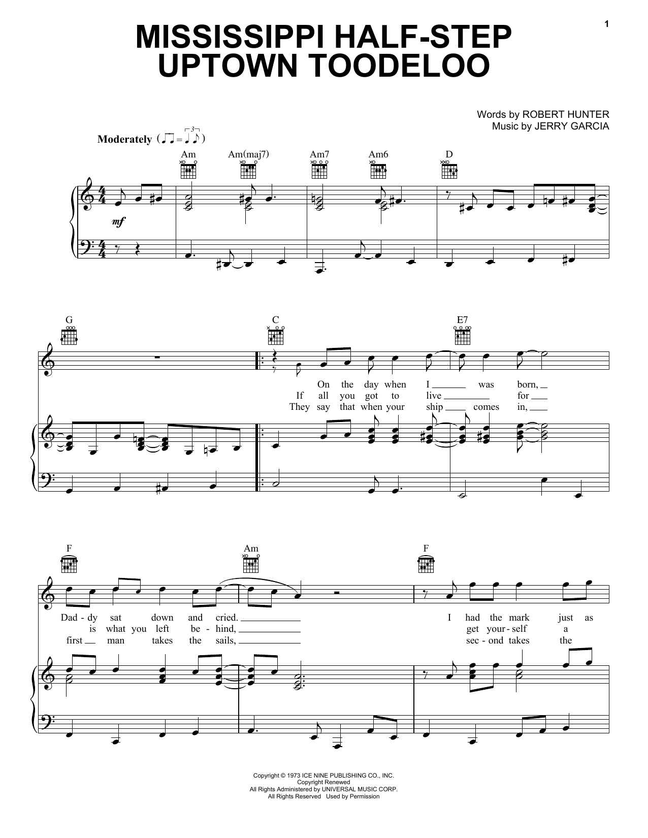 Download Grateful Dead Mississippi Half-Step Uptown Toodeloo Sheet Music and learn how to play Piano, Vocal & Guitar (Right-Hand Melody) PDF digital score in minutes
