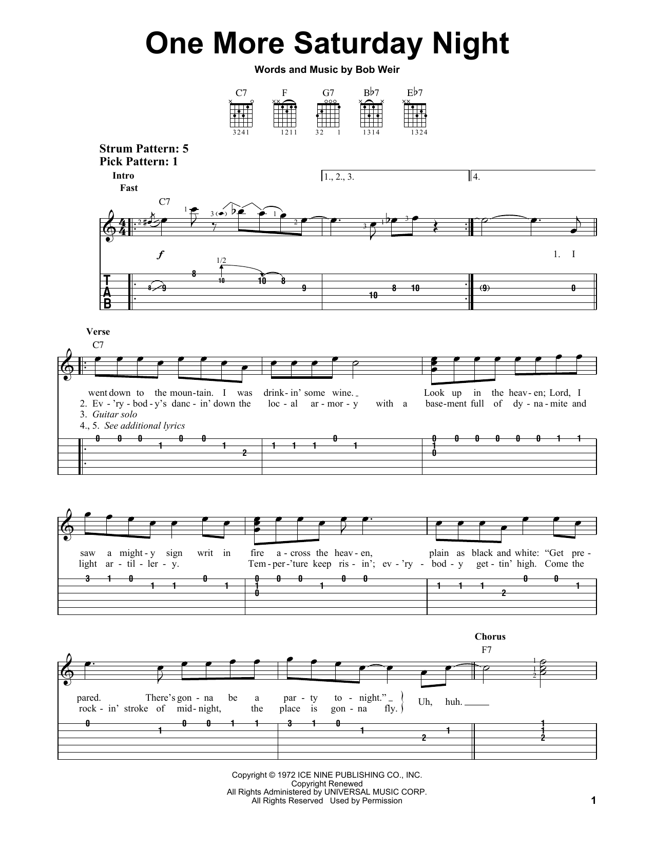 Download Grateful Dead One More Saturday Night Sheet Music and learn how to play Easy Guitar Tab PDF digital score in minutes
