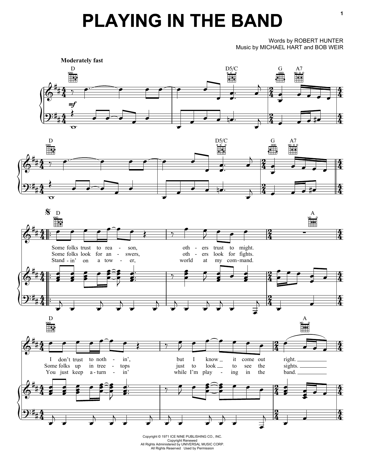 Download Grateful Dead Playing In The Band Sheet Music and learn how to play Piano, Vocal & Guitar (Right-Hand Melody) PDF digital score in minutes