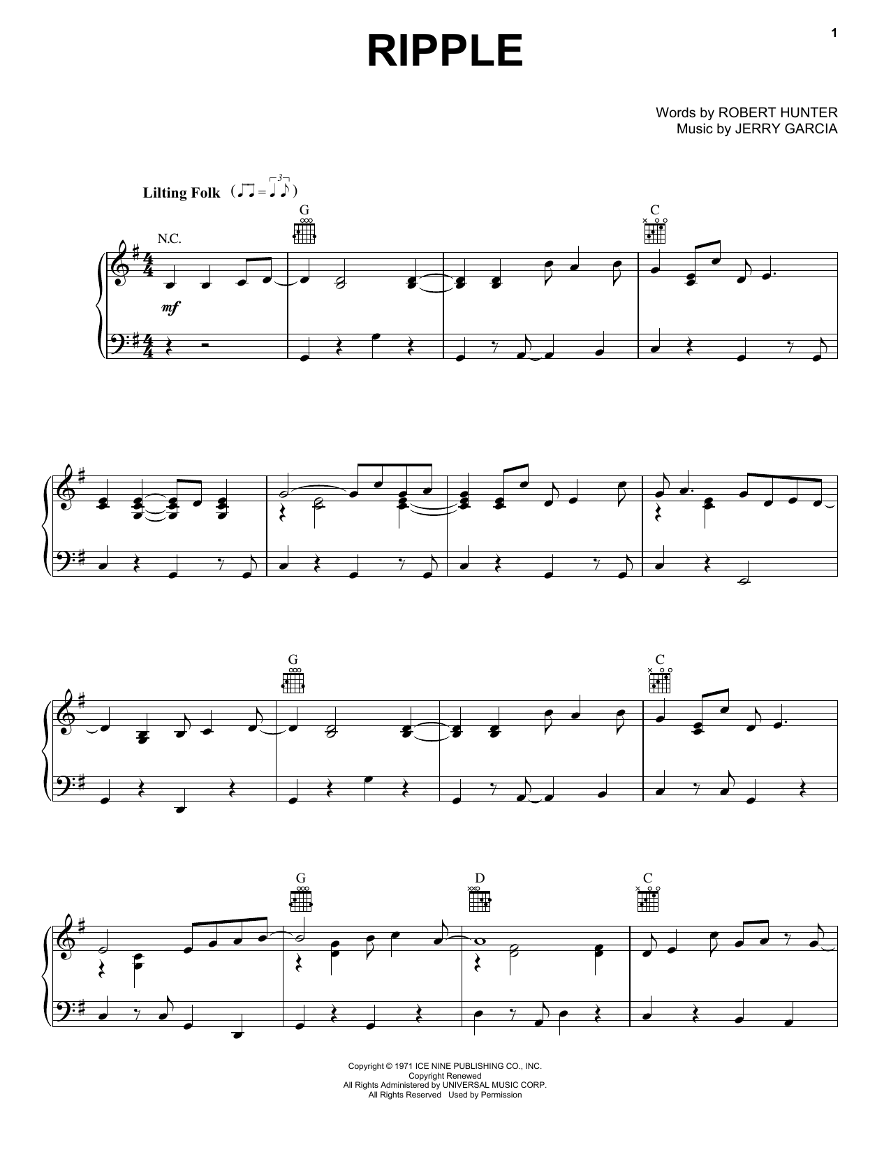Download Grateful Dead Ripple Sheet Music and learn how to play Baritone Ukulele PDF digital score in minutes
