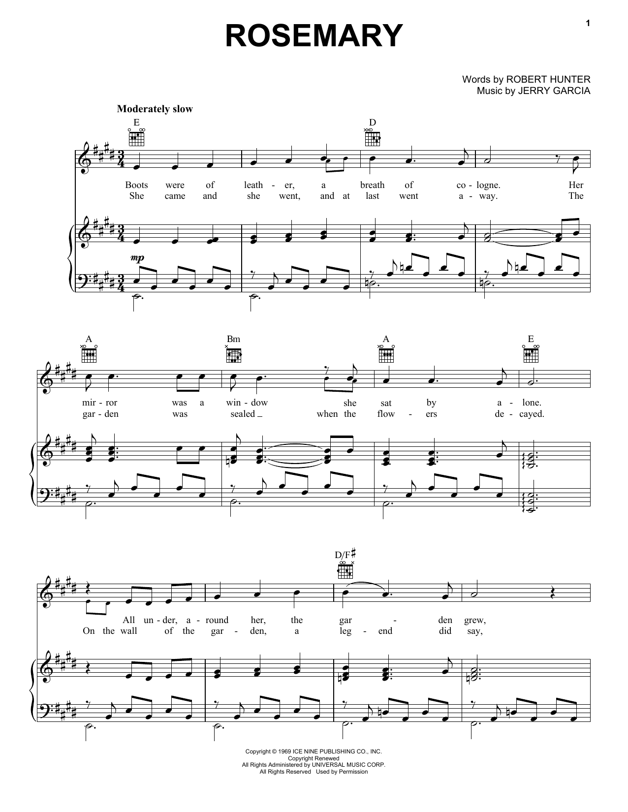 Download Grateful Dead Rosemary Sheet Music and learn how to play Lyrics & Chords PDF digital score in minutes