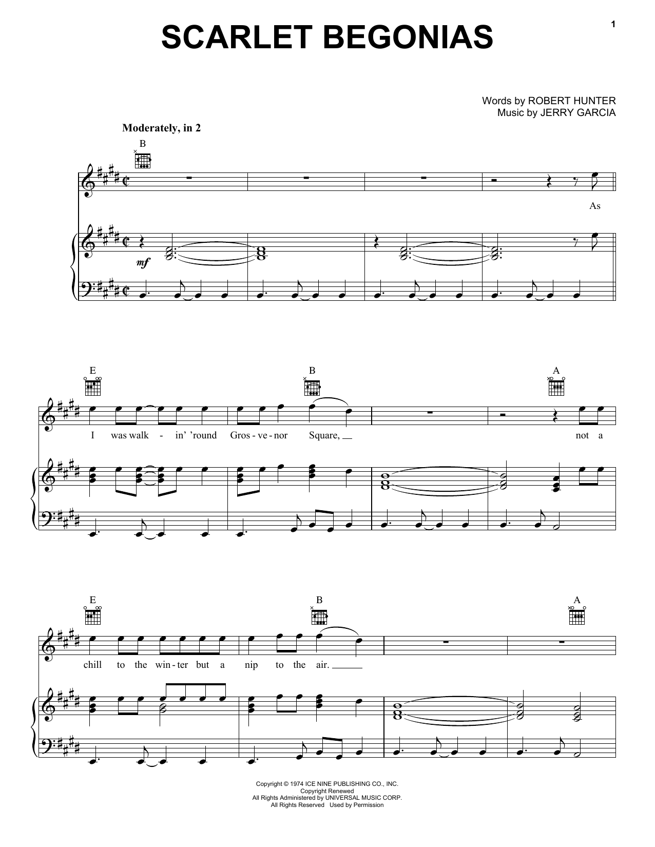 Download Grateful Dead Scarlet Begonias Sheet Music and learn how to play Easy Piano PDF digital score in minutes