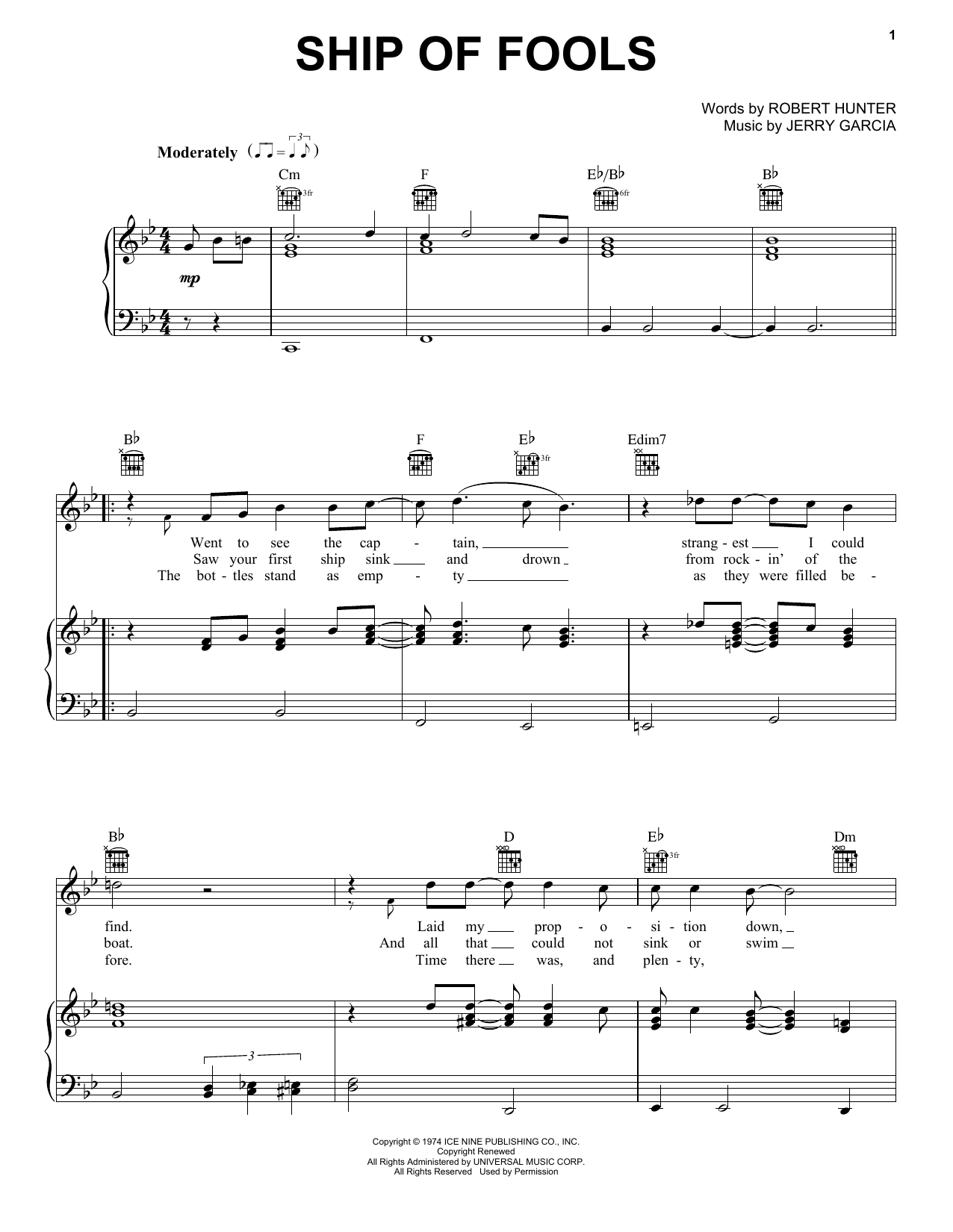 Download Grateful Dead Ship Of Fools Sheet Music and learn how to play Lyrics & Chords PDF digital score in minutes