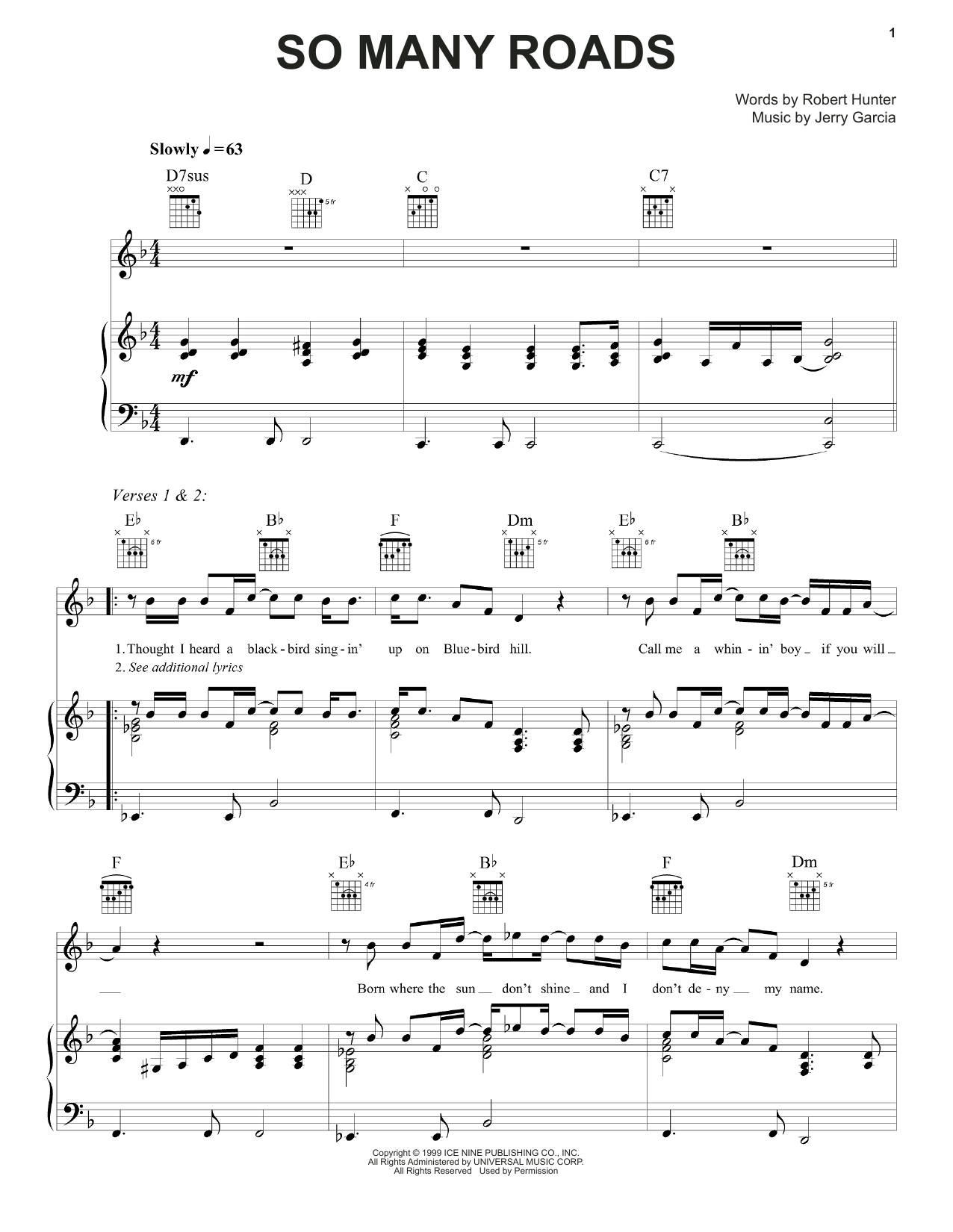 Download Grateful Dead So Many Roads Sheet Music and learn how to play Piano, Vocal & Guitar (Right-Hand Melody) PDF digital score in minutes