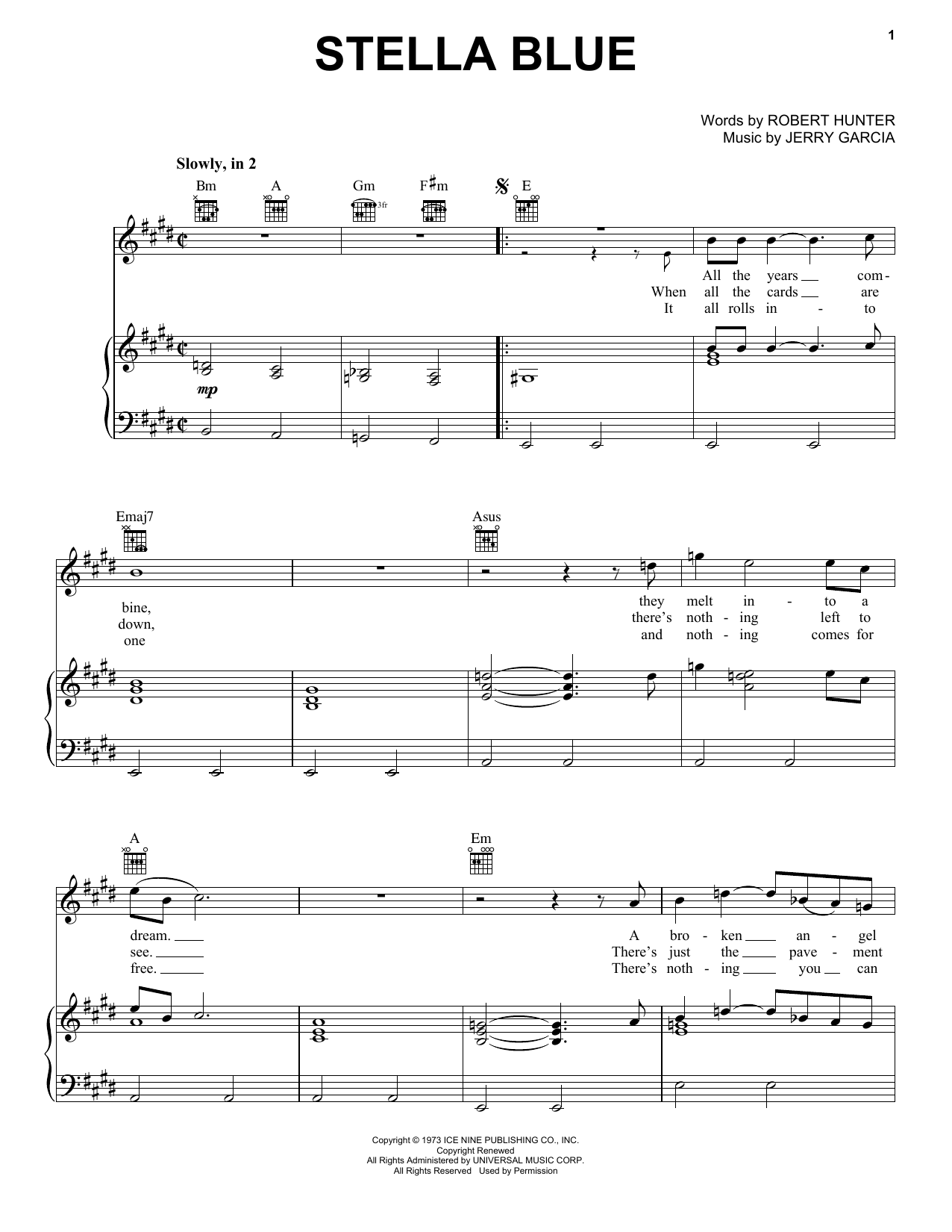 Download Grateful Dead Stella Blue Sheet Music and learn how to play Piano, Vocal & Guitar (Right-Hand Melody) PDF digital score in minutes