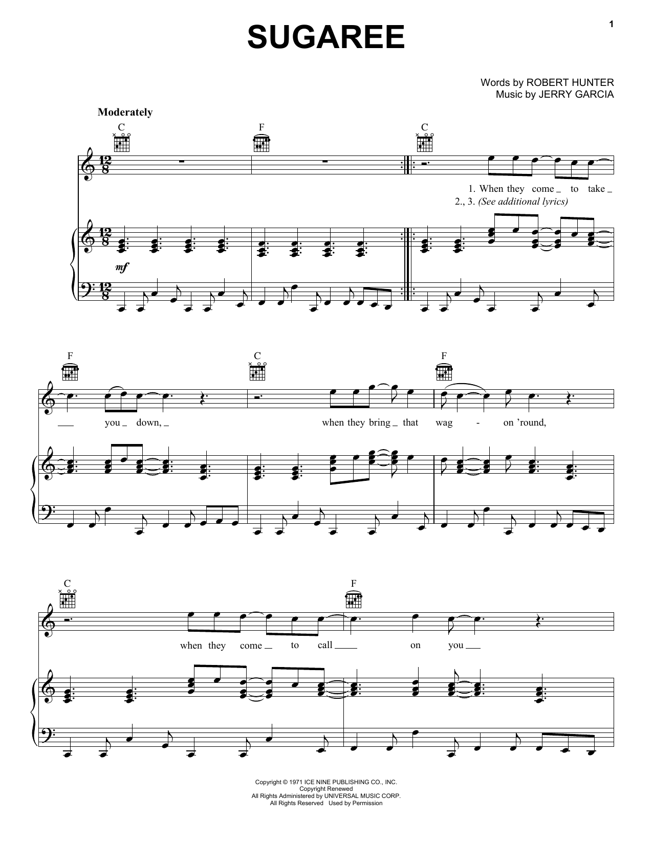 Download Grateful Dead Sugaree Sheet Music and learn how to play Piano, Vocal & Guitar (Right-Hand Melody) PDF digital score in minutes