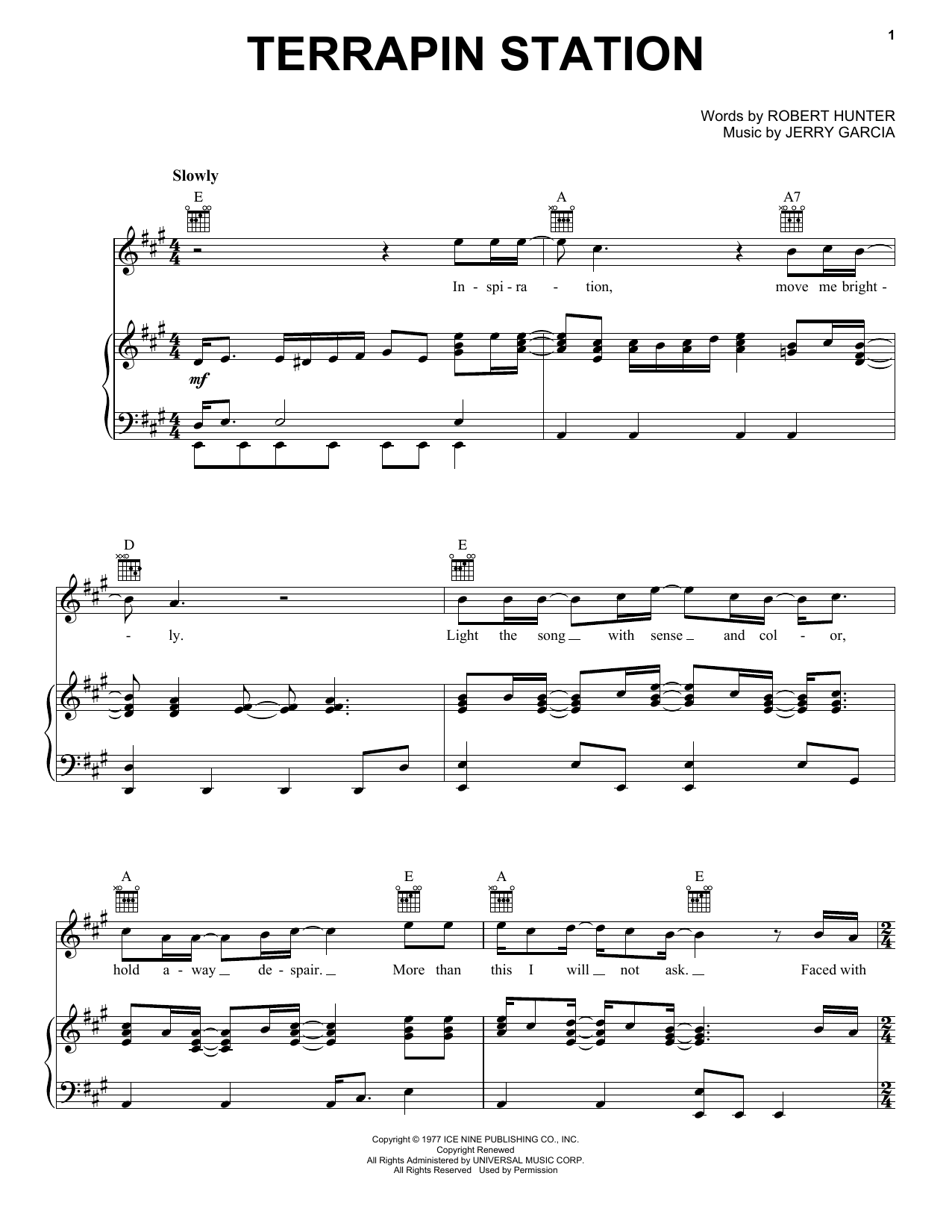 Download Grateful Dead Terrapin Station Sheet Music and learn how to play Piano, Vocal & Guitar (Right-Hand Melody) PDF digital score in minutes