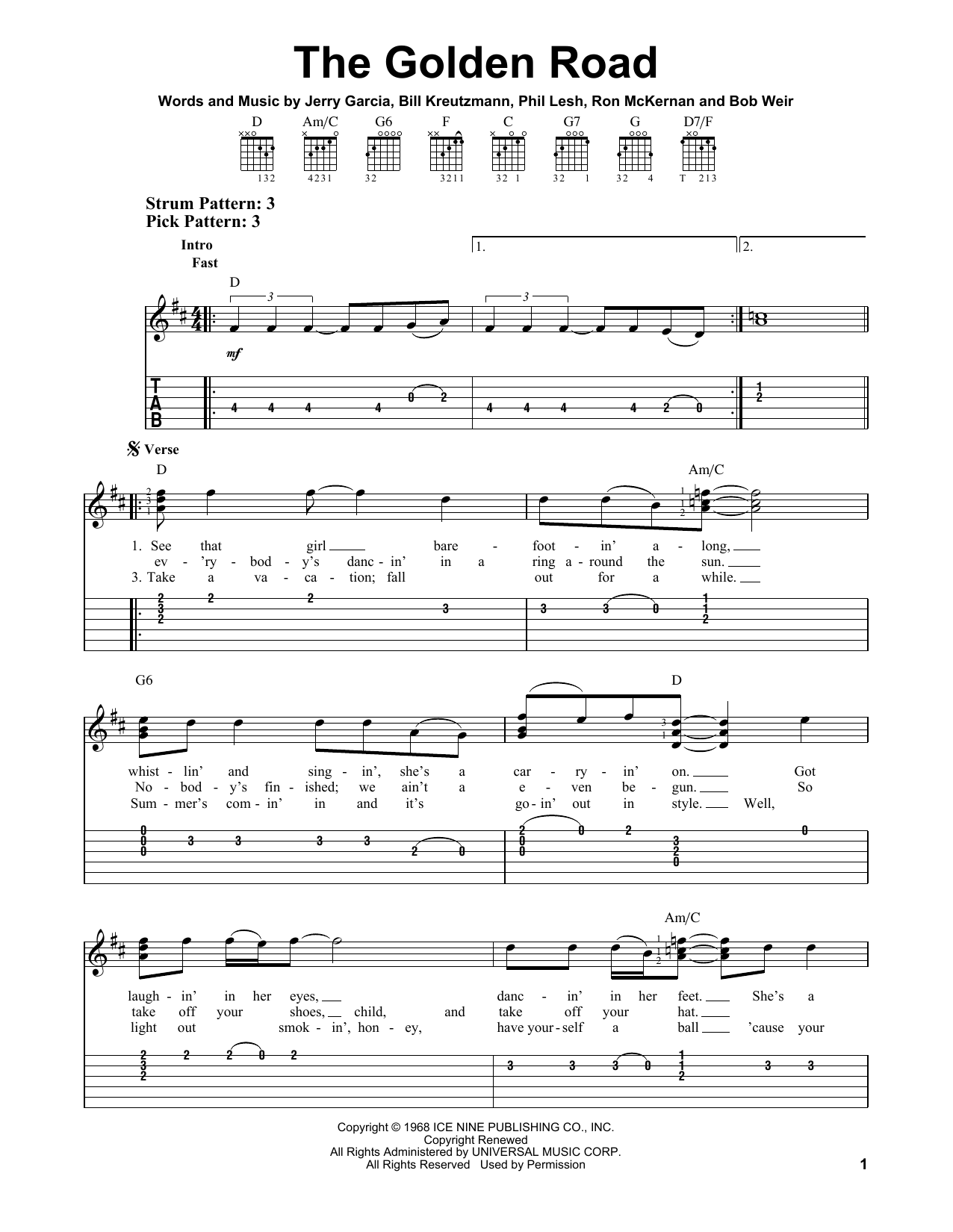 Download Grateful Dead The Golden Road Sheet Music and learn how to play Lyrics & Chords PDF digital score in minutes